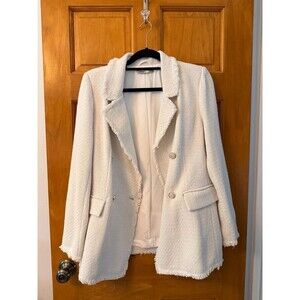 Cream Boucle Double-Breasted Blazer